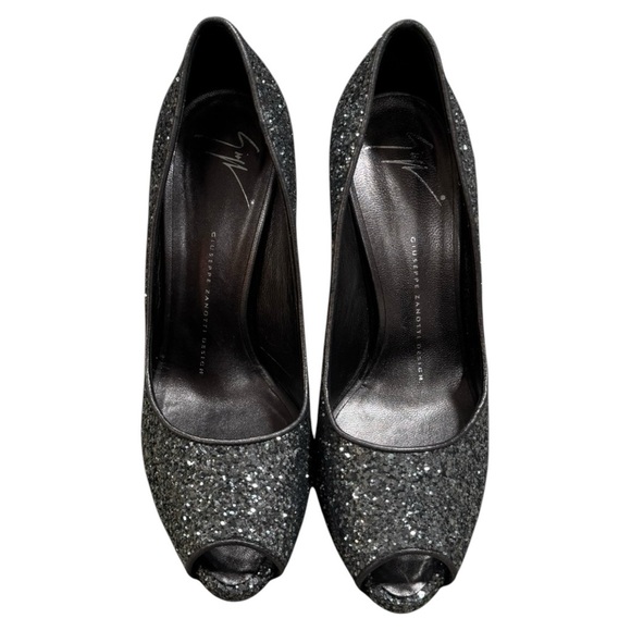 Giuseppe Zanotti Glam Glitter Peep-Toe Heels | Size 38 / US 7.5 - Picture 2 of 7